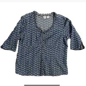 QUIZZ Woman & Co Embroidered Floral Denim Button Up Shirt Sz 20 Ruffled 3/4 Slv